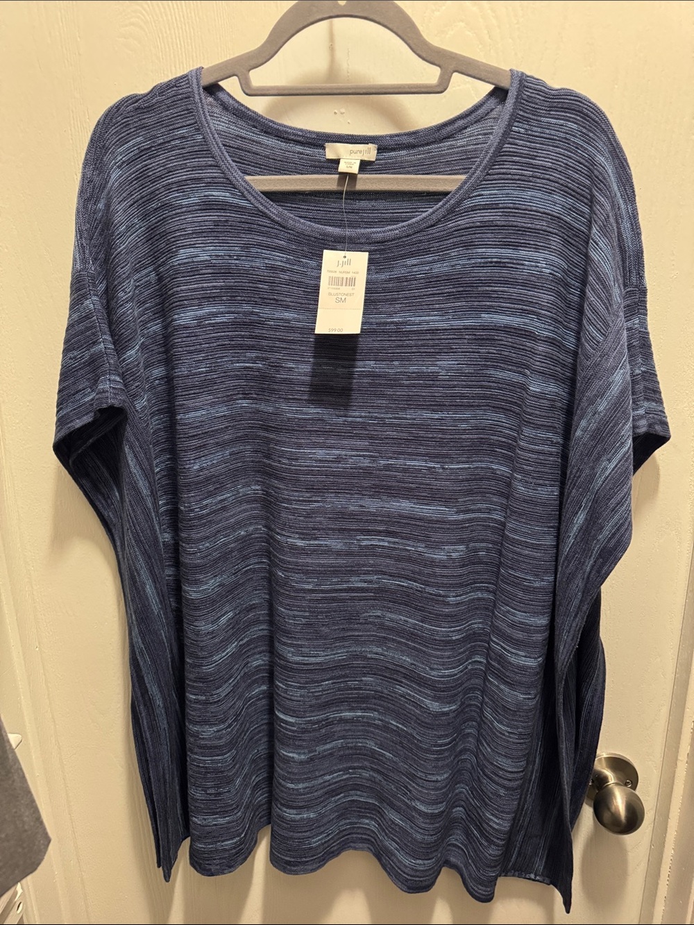 J. Jill Blue Striped Scoop Neck Tee - SM